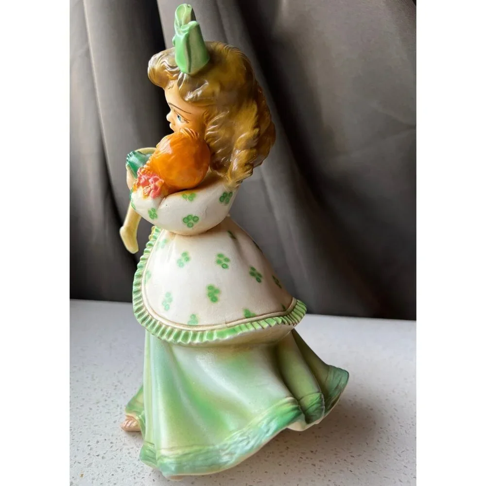 Signed Shull Ceramic Chalkware Girl with Doll 9” Figurine